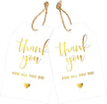 joycraft Thank You for All You Do Tags - 50Pcs Gold Foil Thank You Gift Tags with String, 3.3x2.2in Paper Gift Wrap Hangtags for Wedding, Teacher Appreciation, Mother's Day Thanksgiving, Christmas