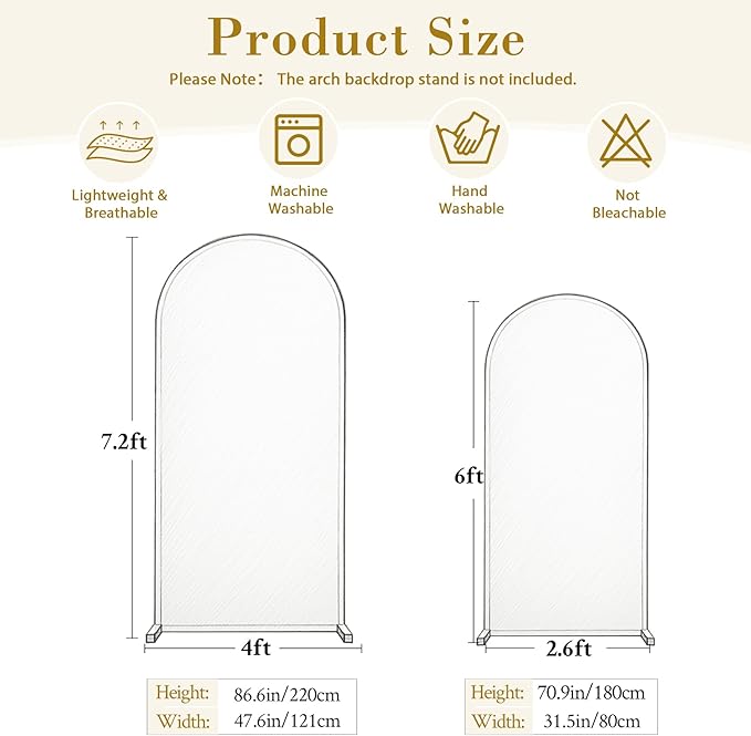 White and Beige Arch Backdrop Cover for Wedding, 7.2FT 6FT Set of 2 Stretchy Spandex Fitted Arch Stand Cover for Baby Shower, Birthday Party Decor, Chiara Backdrop Cover with Double-Sided Design