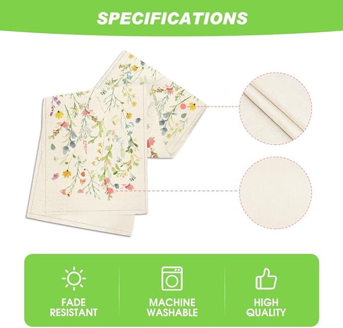 Artoid Mode Wildflowers Bloom Flowers Spring Table Runner, Seasonal Summer Floral Kitchen Dining Table Decoration for Home Party Decor 13x60 Inch
