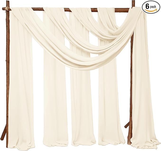 8 Panels Wedding Arch Draping Fabric 28" x 20Ft Wedding Arch Drapes Chiffon Fabric Drape Sheer Backdrop Curtain for Weddings Party Swag Ceremony Birthday Arbor Drapery Reception Ceiling Décor(Ivory)