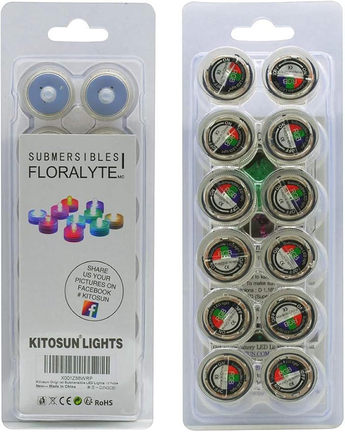 KITOSUN Submersible LED Lights cr2032 Battery Powered Underwater Waterproof LED Tea Light Candles for Events Wedding Centerpieces Vase Floral Xmas Holidays Home Decor Lighting(Pack of 12) (Yellow)