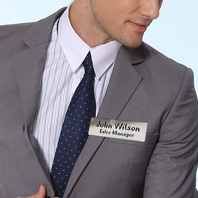 Custom Engraved Name Tag Badges for Business, Personalized Identification with Pin, Magnetic, Adhesive, or Blank Backing, 1"x3", White/Red Text