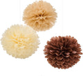 WEVEN Tissue Pom Poms Tissue Paper Flowers Tissue Fluff Balls Party Decorations 12-Inch Pack of 12 (Brown, Khaki, Ivory)