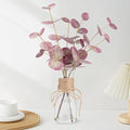 Artificial Eucalyptus Stems in Glass Vase with Faux Water, 15" Small Bathroom Greenery with Double-Sided Red Leaves, Farmhouse Office Decor, Realistic Fake Plant Wedding Centerpiece
