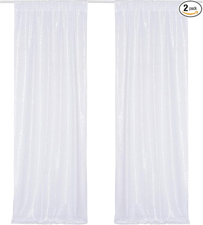 Poise3EHome White Sequin Backdrop Curtains,2 Panels 2FTx8FT Glitter Background for Party Halloween Birthday Party Baby Shower Wedding Christmas Thanksgiving Holiday Festival Decor