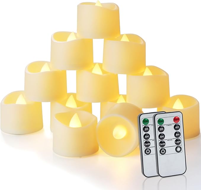 Homemory 24pcs Remote Timer LED Tea Lights Candles, 400+Hours Flickering Flameless Battery Operated Votive Candles for Tabletop Lighting, Centerpieces Decor, Holiday Decor