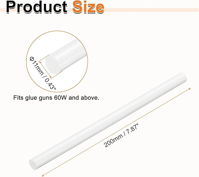 HARFINGTON 10pcs Hot Glue Sticks 0.43" Dia x 7.87" Long EVA Mini Hot Melt Adhesive Glue Stick for Hot Melt Gun Wood Plastic Glass Flowers Fabrics Foam, White