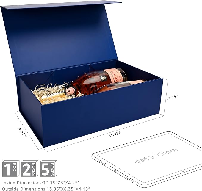 LIFELUM Navy Blue Birthday Gift Box for Men 13.8 x 8.3 x 4.4 inch, Groomsmen Proposal Gift Box for Presents with Lids Ribbon,Card,Shredded Paper Filler