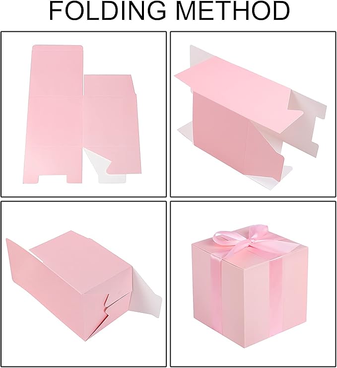 COTOPHER Small Gift Boxes 25 Pack 5x5x5 inches Pink Gift Boxes with Lids for Gifts, Crafting, Wedding Party Favor, Cupcake Boxes, Candy, Bridesmaids Proposal Box with Ribbons and Stickers