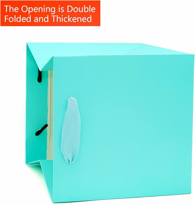 Teal Blue Paper Gift Bag Small Square Bottom Kraft Paper Bags with Handles for Wedding Baby Shower Birthday Party (Teal Blue, 6 x 6 x 6 in, 10 CT)