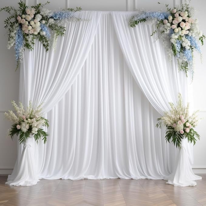 10ftx16FT Wrinkle Free White Backdrop Curtain, 2 Panels 16FT Height White Wedding Backdrop Drapes, Silky Polyester Back Drop Cloth for Birthday Photography Background Party Backdrop Draping