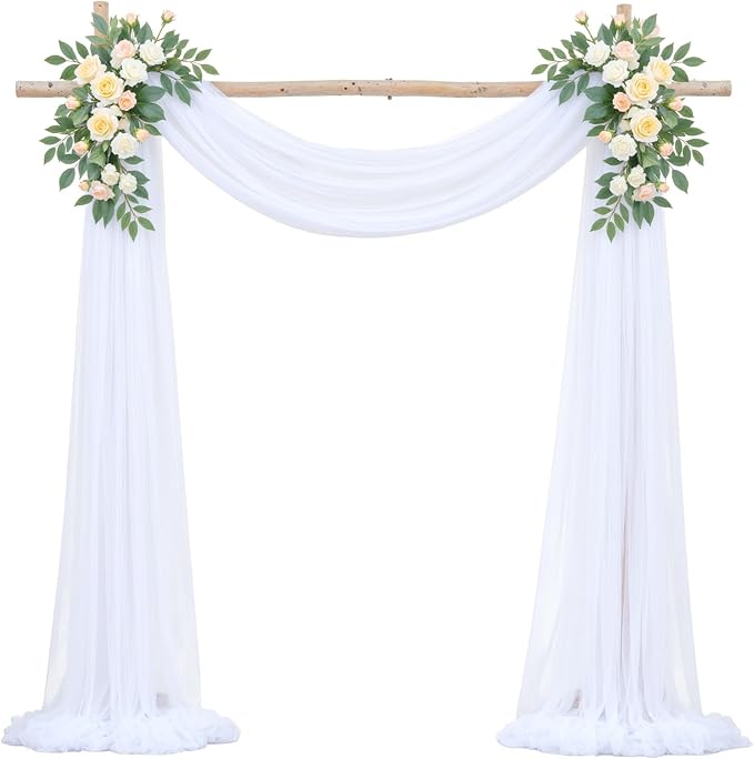White Arch Draping Fabric for Wedding, 60" x 26Ft Chiffon Drapery Fabric Drapes Backdrop for Wedding Ceremony Baby Shower Bridal Shower Decoration(1 Panel)