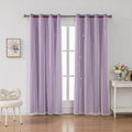 Ombre Rainbow Blackout Curtains for Kid Girls Bedroom Living Room Darking Stripe Double Layer Star Cut Out Wall Home Decor Gradient Grommet Window Curtains (Purple 63L)