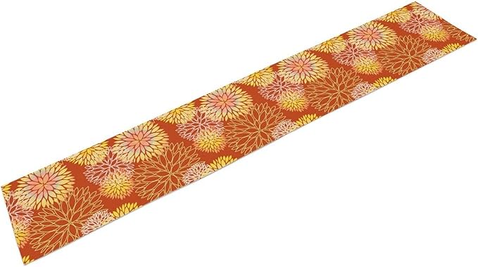Yellow Floral Table Runner, Chrysanthemum Autumn Spring Summer Vintage Modern Linen Geometric Table Runner for Kitchen Living Room Bedroom Party Holiday, 13x120 Inch
