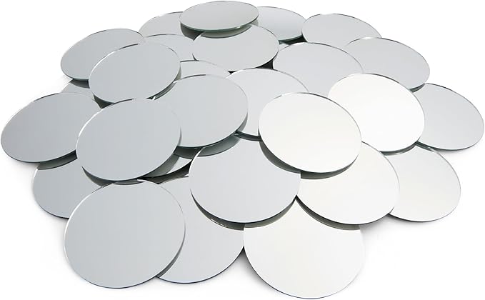 Juvale Glass Mirror Tiles for Crafts - 3 in, Round, Transparent, 50-Pack - Craft Mirrors for DIY & Home Decor