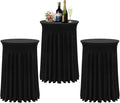Cocktail Table Covers - 3 Pack 32"x 43" Black Cocktail Table Tablecloth with Natural Wavy Round Skirt for Bar Wedding Party Banquet