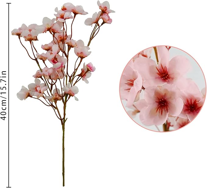 Uieke 8Pcs Artificial Cherry Blossom Flowers, Silk Cherry Blossom Branches, Fake Plum Blossom Flowers Arrangement for DIY Home Wedding Tree Party Decor Pink