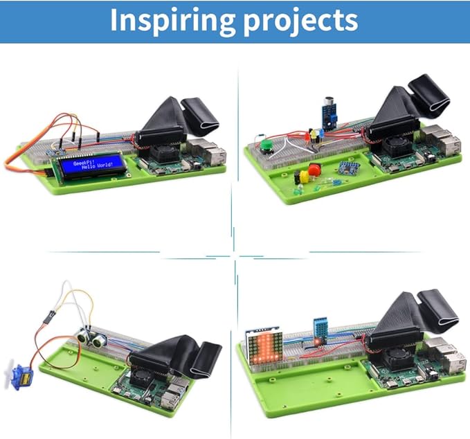 GeeekPi Complete Starter Kit for Raspberry Pi 4B, Python C Java Scratch Code, with 100-Page Tutorial, 16 Projects, 68 Items, ABS Breadboard Holder, Camera Module, Sound Sensor (Pi Board Not Included)