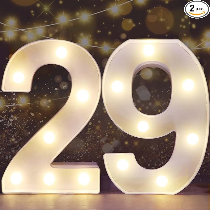 Pooqla Decorative LED Light Up Number Letters, White Plastic Marquee Number Lights Sign for Wedding Decor, Battery Operated (29)