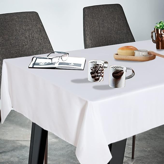 Fitable Rectangle Tablecloth Stain and Wrinkle Resistant Washable Polyester Table Cloth for Buffet Parties and Camping (54x108 inch, White)