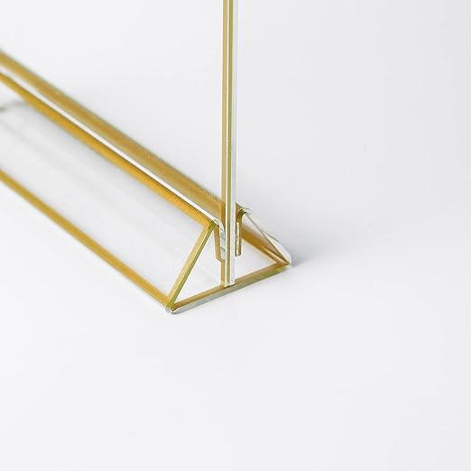 UNIQOOO Acrylic Sign Holders with Golden Border, Portrait View, Pack of 12 | 4x6 Inches Double Sided Clear Frame, Perfect for Wedding Reception, Centerpiece, Decoration, Party,Anniversary, Event