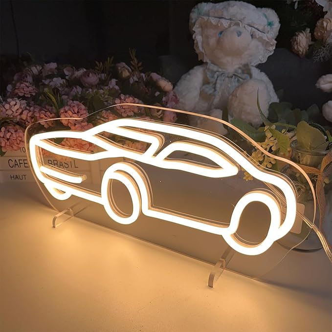 Sports Car Table Number Neon Sign Desk Lamp Night Light Wedding Letter LED Neon Sign Wedding Table Decorations Neon Light Shop Bedroom Home Room Decor Christmas Party Warm White USB 40×17.9CM