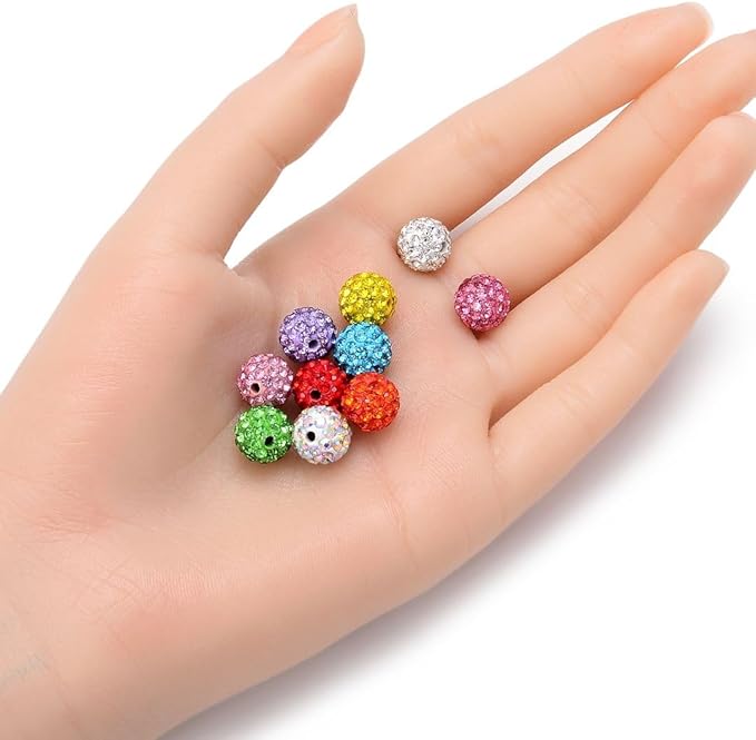 50pcs Adabele Grade A Suncatcher Crystal Rhinestone Pave Loose Beads 10mm Peridot Green Polymer Clay Disco Ball Spacers Compatible with Shamballa All Craft Jewelry Making DB10-16