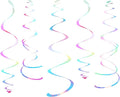 Iridescent White Party Hanging Swirl Decorations Shimmer Transparent White Plastic Streamer for Ceiling, Pack of 28