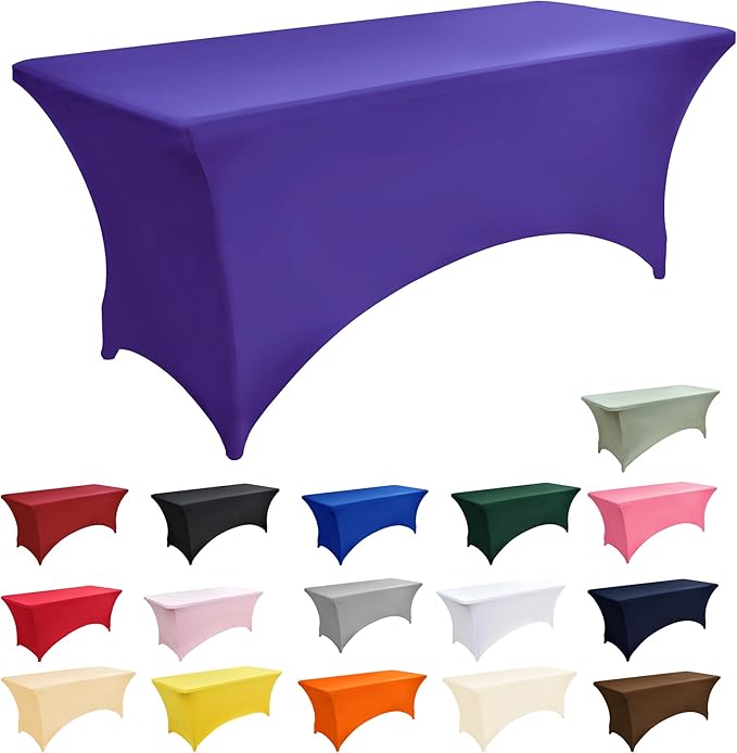 2-Pack 8ft Spandex Table Covers for Rectangle Folding Tables - Washable Elastic Tablecloth - Ultimate Fitted Table Protector for Birthday Parties, Trade Shows, Banquet