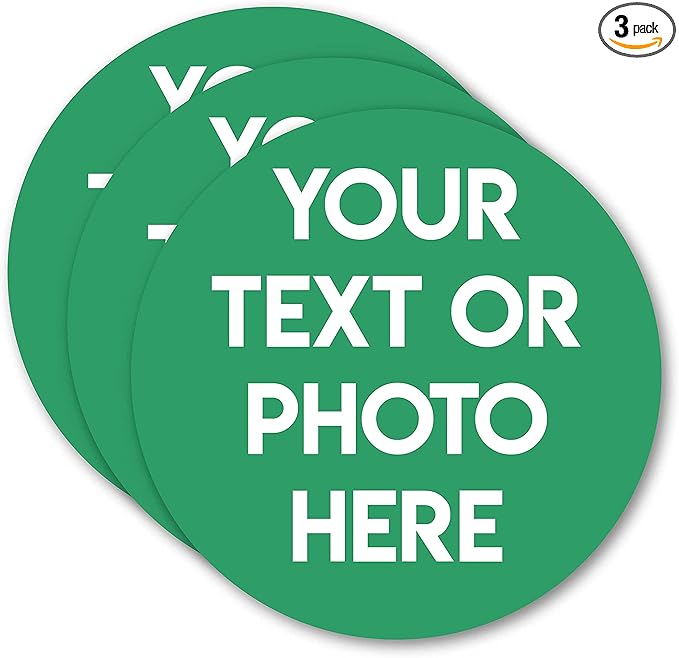 Design Your Own Custom Weatherproof Decal Text Sticker for Tumbler Cup, Laptop, RV, Cars, Trucks, Phones, Boats, Helmets, ATV, Bottles, and Vehicles (3 Pack) (4"x4" Circle)
