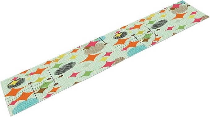 Mid Century Table Runner,Abstract Retro Modern Geometric Colorful Stripe Pattern Print Tablecloth Burlap for Hotel Indoors Outdoor Dining Room Kitchen Holiday Party, 13x90in