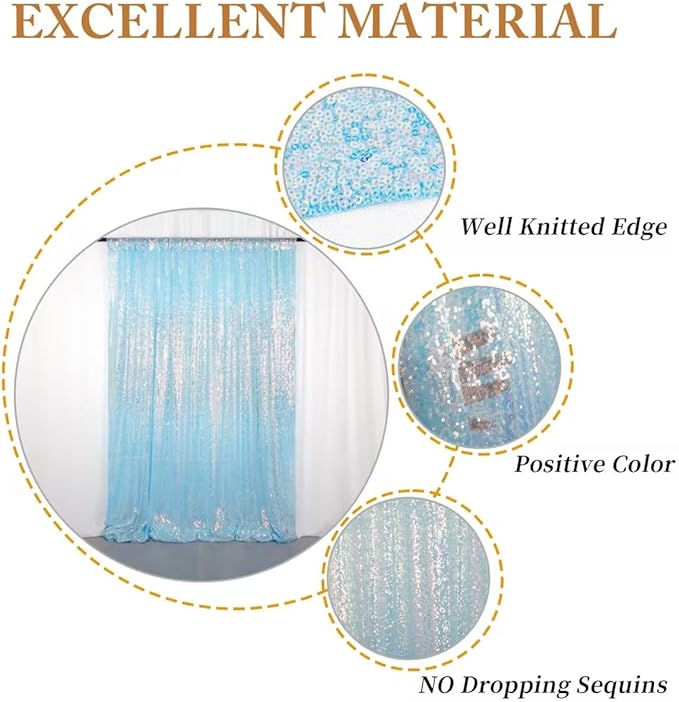 ShinyBeauty Aqua Photo Backdrop 8FTx10FT Sequin Curtain Sparkle Drapes Iridescent Blue Mermaid Fabric Backdrops for Photograph, Birthday, Wedding Background