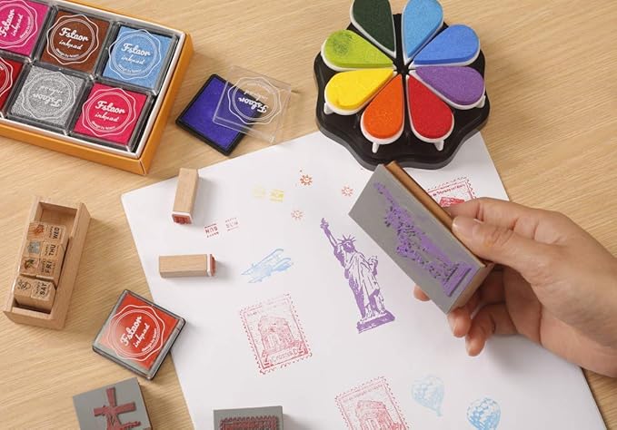 Finger Washable Ink Pads for Kids, 24 Pack Craft Ink Pad for Rubber Stamps Paper Wood Fabric (Pack of 24)