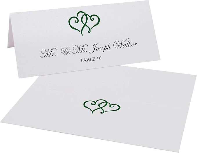 Linked Hearts Printable Place Cards, Hunter Green (Choose Color), Set of 60 (10 Sheets), Laser & Inkjet Printers - Wedding, Party, Dinner, and Special Events - Made in the USA