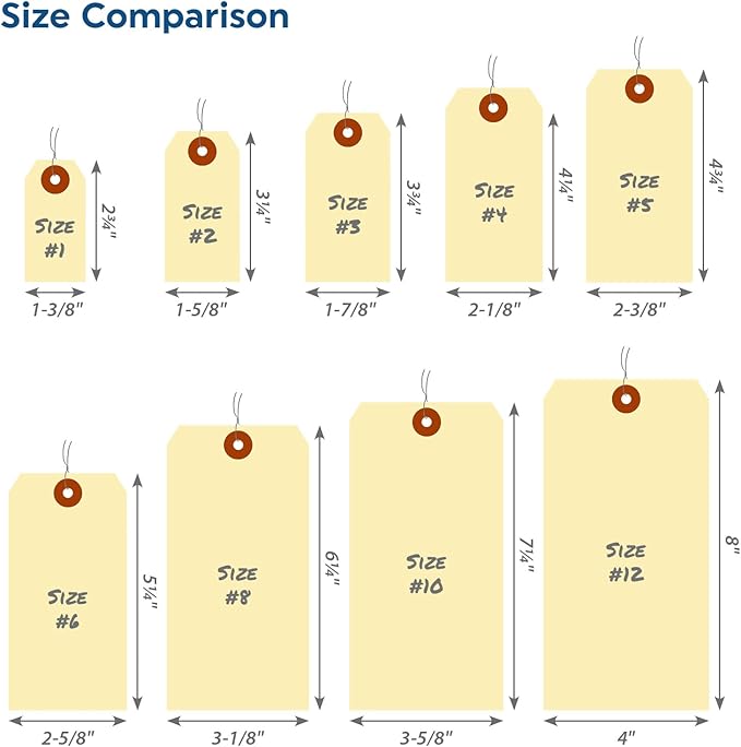 SmartSign Blank Manila Shipping Tags with Wire, Size-1, Pack of 1000, 13pt Thick Prewired Cardstock Tag, 2.75 x 1.375 inch Paper Hang Tags with Reinforced Fiber Patch