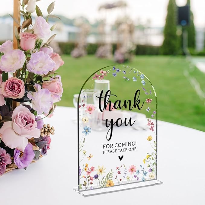 Wedding Sign Decor, Thank You For Coming Sign, 5x7 Inch Arch Acrylic, Wedding Sign for Reception & Event, Bridal Shower Decorations, Wedding Table Sign Accessories for Anniversary And Party (Flower)