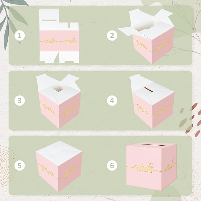 QIKSION Pink Wedding Card Box, Gold Foil Gift Card Box for Party, Wedding Reception, Graduation, Birthday, Baby Shower, Raffle