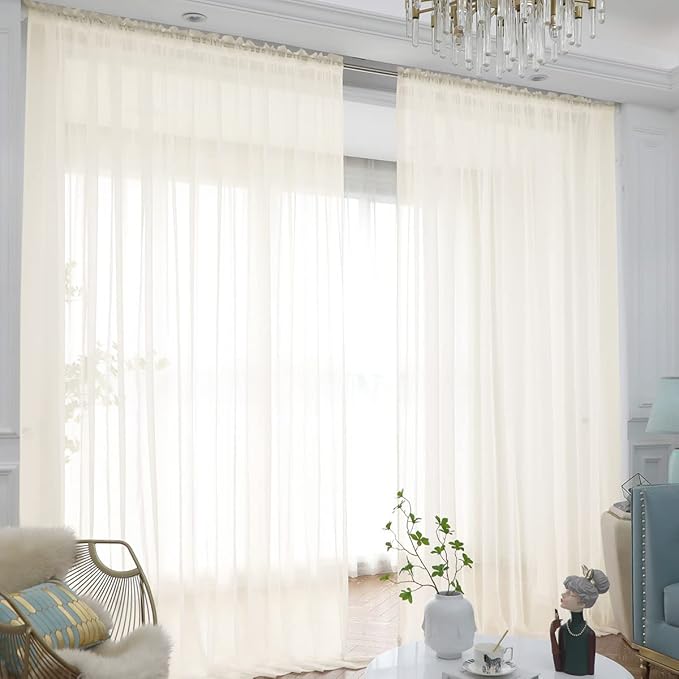 Window Beige Sheer Curtains 63 Inches Long 2 Panels Sheer Curtain Basic Rod Pocket Panel for Bedroom Children Living Room Yard Kitchen (Beige, 52" W x 63" L | 2 pcs)
