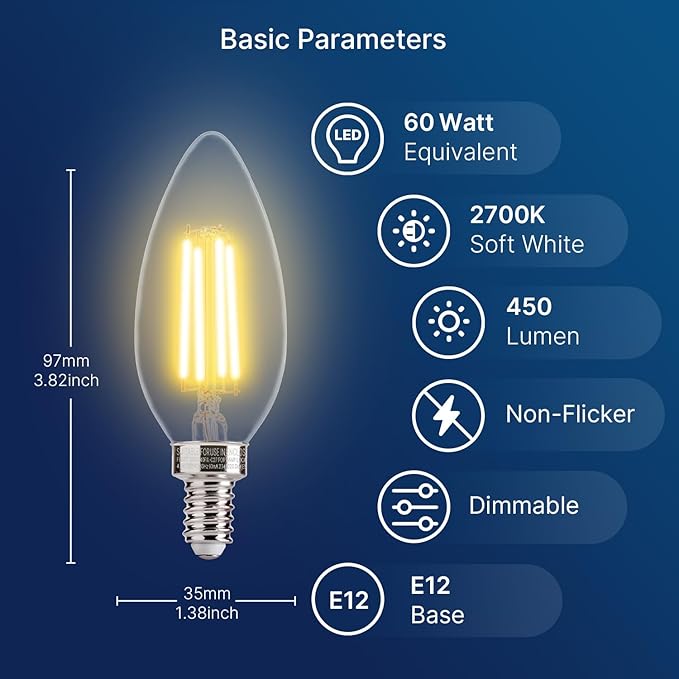 FLSNT 576 Pack B11 E12 LED Candelabra Bulbs, 60W Equivalent Dimmable Chandelier Light Bulbs, 2700K Soft White, 82 CRI, UL & CA65 Listed, Energy Saving Candle Bulbs for Wholesale Projects