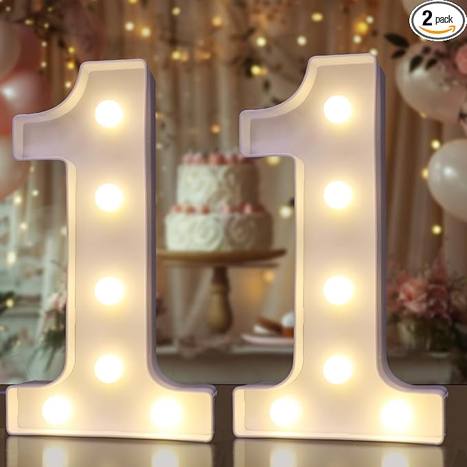 Pooqla Decorative LED Light Up Number Letters, White Plastic Marquee Number Lights Sign for Birthday Party Wedding Decor, Battery Operated (11)