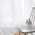 Sheer Curtains White 63 Inches,Embroidered Moroccan Tile Lattice Design Rod Pocket Voile Drapes for Living room, Bedroom, Window Treatment Crinkle Curtain Panels for Villa, Parlor, Set of 2, 52"x 63".