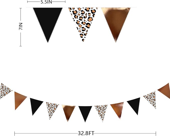 32Ft Cheetah Party Decorations Metallic Brown Black Leopard Triangle Banner Flag Pennant Fabric Garland Streamers for Wild Animals Birthday Cheetah Baby Shower Jungle Safari Party Decor Supplies