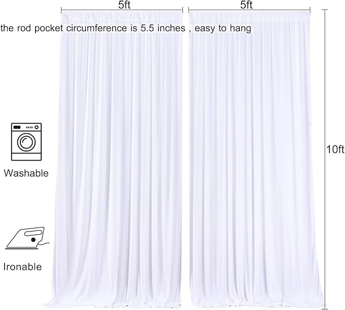 AK TRADING CO. 10 feet x 10 feet Polyester Backdrop Drapes Curtains Panels with Rod Pockets - Wedding Ceremony Party Home Window Decorations - White