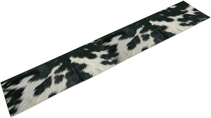Cow Skin Print Table Runner, Rustic Country Farm Fur Skin Cowhide Pattern Western Style Black White Print Table Runner for Home Kitchen Dinning, 13x108 Inch