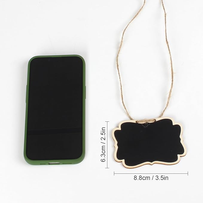 Wooden Mini Hanging Chalkboard Signs for Beverages Dispenser, Price Message Chalkboard Tags with String, Double-Sided Little Labels for Party Event Decorations, Table Numbers, 3.5x2.5, 24 Pack