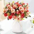 LESING Artificial Silk Rose with Vase Fake Flowers Wedding Flowers Bouquets Arrangement Home Office Party Centerpiece Table Decoration (Red)