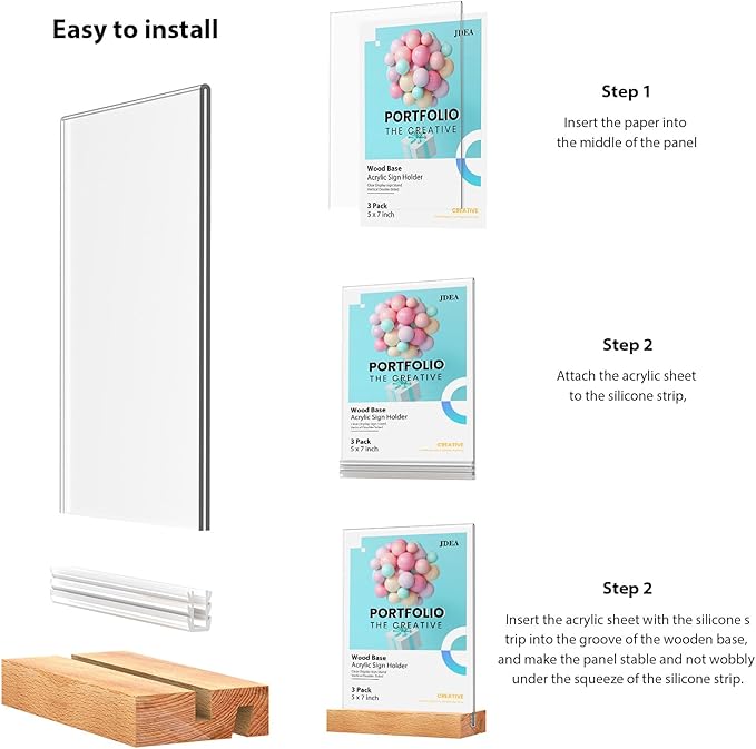 Acrylic Sign Holder with Wood Base 8.5x11 Inch Vertical and Slant Displays (2 Pack 8.5*11")