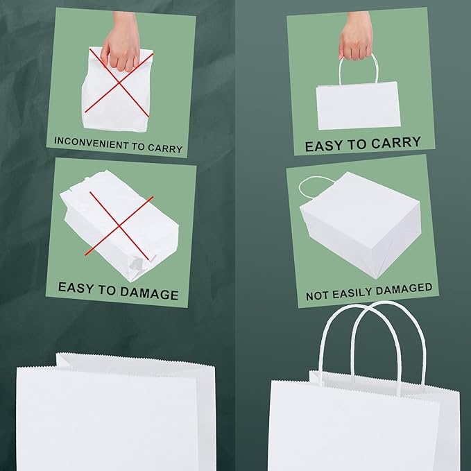 METRONIC Kraft Paper Gift Bags with Handles 16x6x12 Inch 6000 Pack | Christmas, Birthday Party Favors, Retail Shopping, Small Business Bulk | White Gift Wrap Bag