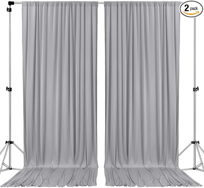 AK TRADING CO. 10 feet Wide x 12 feet Long IFR Polyester Backdrop Drapes Curtains Panels with Rod Pockets - Wedding Ceremony Party Home Window Decorations - Silver