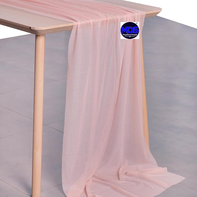 MDS 15 Pack 10ft Chiffon Table Runner 29 x 120 Inches Sheer Wedding Runner Romantic Rustic Table Runner for Wedding Decorations, Birthday Parties, Bridal Shower Party Arch Decor - Dusty Rose
